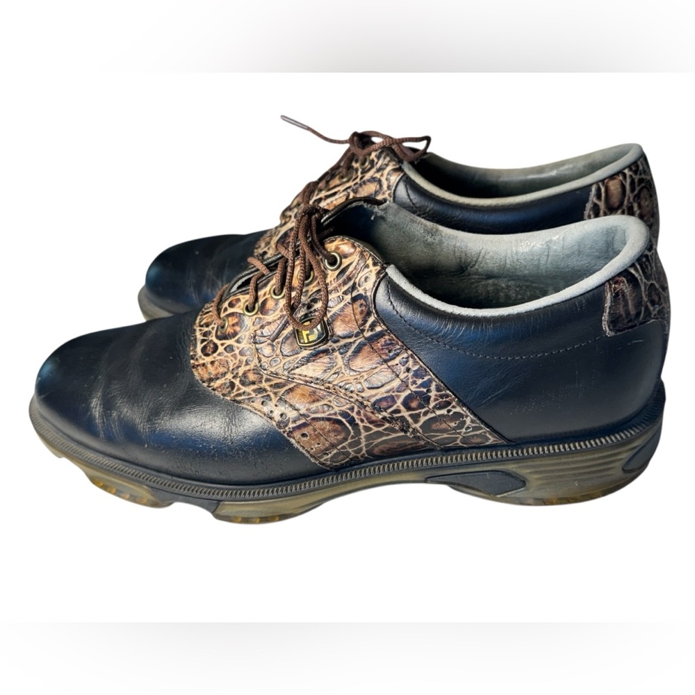 Premiere Black Saddle Aligator Skin Funky Footjoy Leather Men’s 10M Golf Shoes - Picture 4 of 11